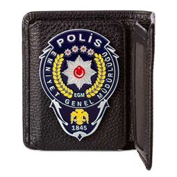 Klasik Hakiki Deri Polis Cüzdanı – Mavi Sarı Metal Rozetli